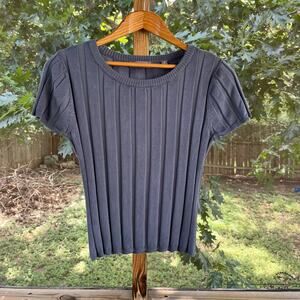 Evolution By Cyrus Women's Slate Blue Ribbed Short Sleeve Sweater Size SP